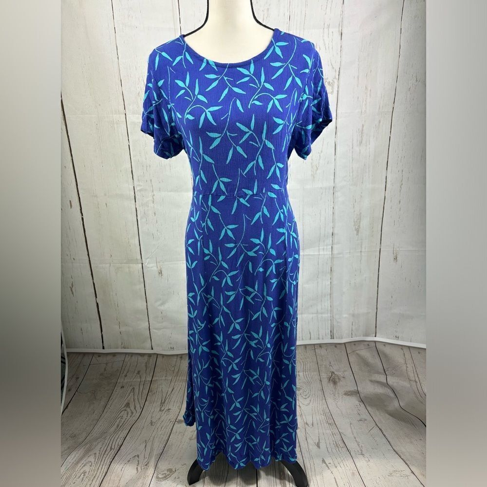 Vintage Orvis Dress Indigo Blue Botanical Print Back Tie